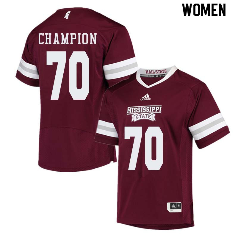 Women #70 Tommy Champion Mississippi State Bulldogs College Football Jerseys Sale-Maroon